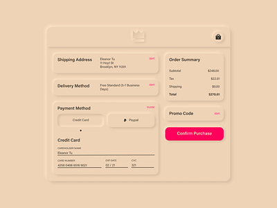 Neumorphic Checkout Page 100 days of ui 100daysofui checkout checkout page credit card checkout daily 100 challenge daily ui dailyui dailyuichallenge minimal neumorphic neumorphism shopping cart skeumorphism ui ui design web design website