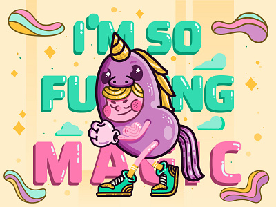 Magic Unicorn colorful design flat funny graphic design illustration unicorn vector