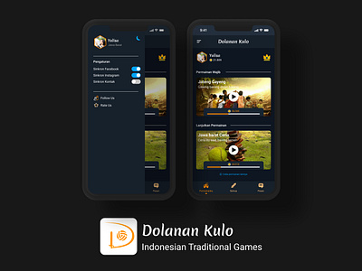 Doku(Darkmode Concept) - Indonesian Tradisional games app challenges culture indonesia designer indonesian mobile app mobile ui social app socialmedia ui ux