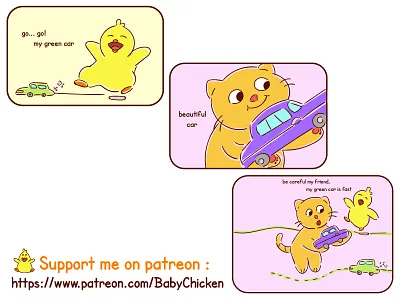 Baby Chicken episode 10 animals baby chicken brightness cat comic cute drawing happy having fun illustration inspiration kids lifestyle motivation orange pink playing toys vector yellow