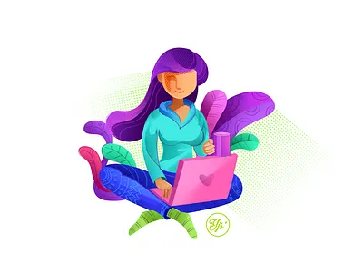 Blogging Girl blogging girl charecter design communication concept design digital arts girl character illustration style ui web illustration