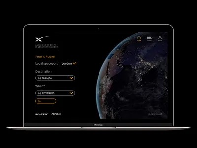 Earth-to-Earth Transport UI app black clean colour dark theme design future inspiring space spaceship spacex spacex design ui user interface
