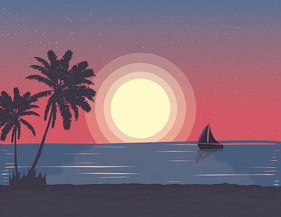 Sunset at the beach @dribbble flat design graphicdesign illustraion illustration art illustration digital illustrator poster design vector illustration