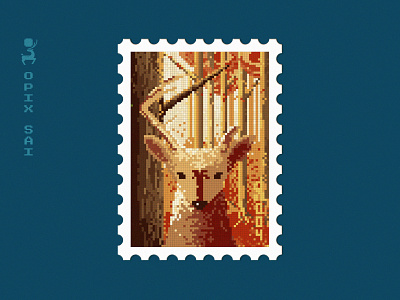 OPIXSAI #004 - Pixel Stamp - NFT animal art autumn creative art dainogo deer design nature nft opix opixsai pixel art pixel stamp stamp