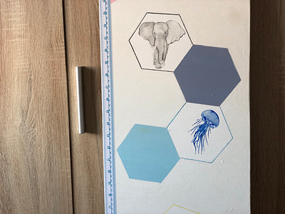 PT2 animal art colour colourful elephant flamingo giraffe height height chart hexagon illustration jellyfish paint shapes watercolour yellow