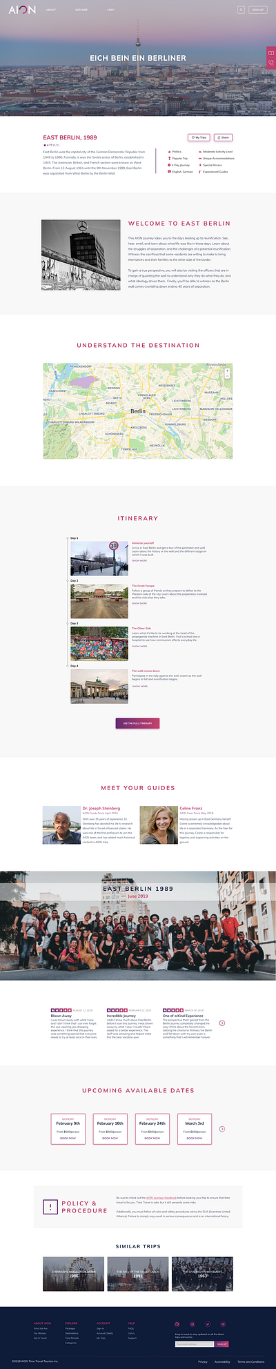 Time Travel Tourism- Trip Page responsive design time travel travel trip vacation webdesign