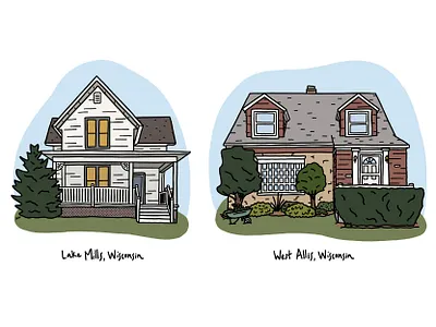 Wisconsin Homes contour drawing custom drawing digital illustration digital painting flat illustration procreate