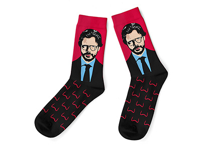 la casa de papel Profesor apparel colorfull custom design el profesor free freebies illustration jacquard knitting la casa de papel lcdp logo design print sock