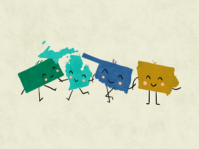 Home Hugs: Kansas, Michigan, Oklahoma, & Iowa character geography illustration playful procreate procreateapp silly states