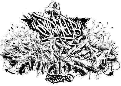 "Shrine B" Wildstyle Graffiti Illustration blackandwhite blackletter commission design digital illustration graffiti graffiti art illustration letters poster wildstyle