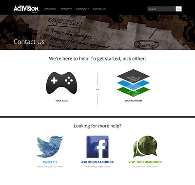 Contact Activision activision branding contact game gamification gaming icon logo minimal modern platform responsive support ui ux web design