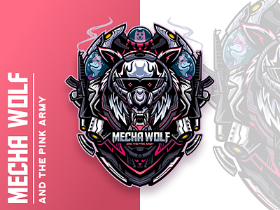 Mecha Wolf and the Pink Army animal cartoon character esport game gaming mascot mecha mechandise mechanical merch t shirt team tshirt design vector wolf wolf logo wolfpack