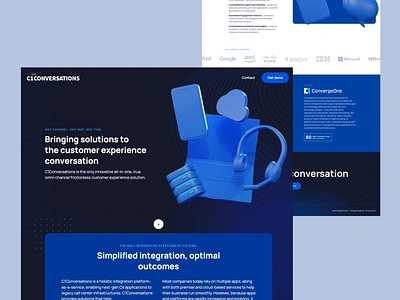 C1Conversations Landing Page 3d animation application solutions boston massachusetts ma call center cloud platform collaboration customer experience data center enterprise networking integrations interaction landing page motion graphics no code ui web web design webflow development website design