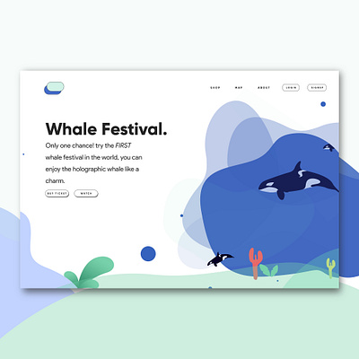 whale Fest landing page ui design earth illustration lamborghini logo type typography ui ux web website