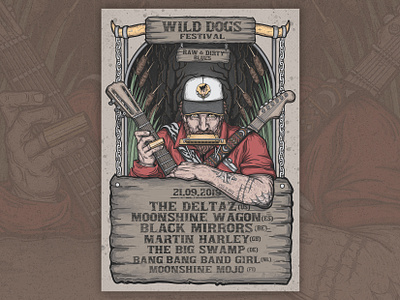 Wild Dogs Festival blues cover art cover artwork design digitalillustration drawing festival gigposter graphicdesign guitar illustration illustrator portrait poster poster art poster artwork poster design poster illustration rock wild