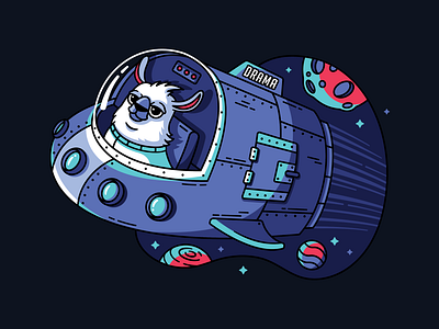 An unlikely space visitor alpaca animal astronaut branding character creative cute design flat graphic graphic design illustration llama minimal planet rocket space spaceship tech vector