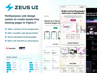 Figma web design templates by ⚡️Zeus UI kit app design design system figma landing page templates ui ui kit web design website