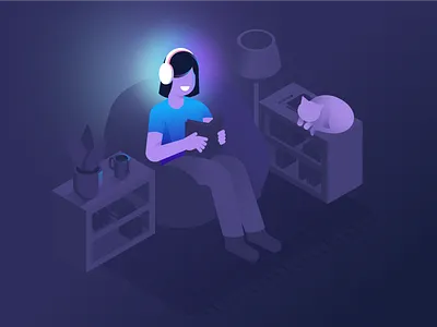 Relax brain brainfm branding clean design figma flat focus grain headphones illustration logo people person read relax simple ui