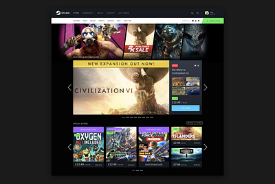 Steam Redesign - Full Shot app concept dark app dark theme dark ui design mockup redesign redesign concept steam ui ux videogame videogames web