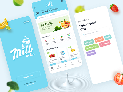 Milkbasket App (Concept) dailyui dairy app delivery app designinspiration flatdesign groceries grocery app grocery online grocery store inspiration milk app minimal modern neomorphism sketchapp ui uidesign userinterface ux wireframing