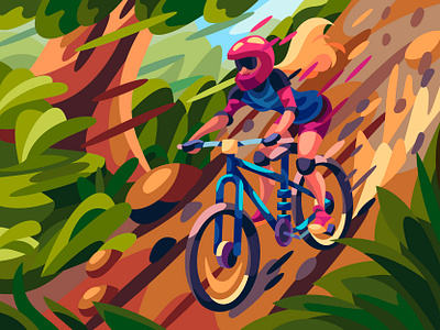 Mountain bike art bike bycicle cartoon character comic design digital graphic illustration landscape vector