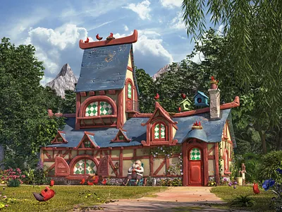 The bird house 3D version 3d aftereffects cartoon chicken forest house illustration maya modeling photoshop stylized substancepainter vray woods zbrush