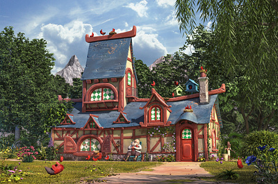 The bird house 3D version 3d aftereffects cartoon chicken forest house illustration maya modeling photoshop stylized substancepainter vray woods zbrush