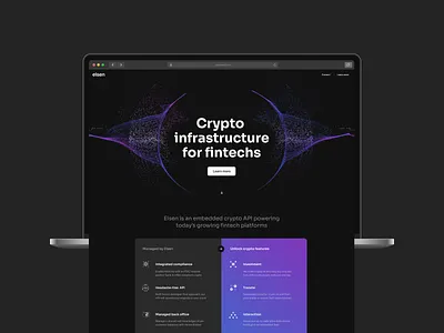 eisen - landing page brand crypto dark theme fintech gradient hero layout particles ui web
