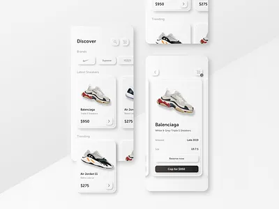 Sneaker app - Neumorphism Redesign 2020 trends concept design ios mobile mobile app mobile ui neumorphic neumorphism round shadow sneaker