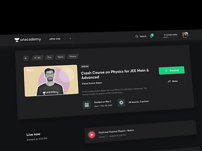 Unacademy Dark Mode buttons card clean colors dark mode dark ui dashboard design detials dropdown illustration landing redesign ui unacademy ux webdesign website