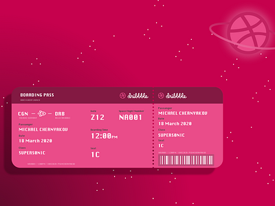 Hello Dribbble! Getting on Board 🚀 boarding boardingcard boardingpass card design dribbble invite hello hello dribble pink poster