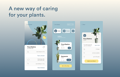 UI Design for a Watering-App app blue and yellow design branding card design care concept design easy to use figma indoor interior iphone jungle mobile plant slogan sustainability ui water