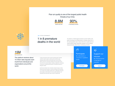 OpenAQ | Why Air Quality Page blue data dataviz digital landing major openaq opendata responsive studio ui ux uxui website white yellow