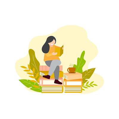 Reading Books books colourfull concept cute design flat flat design icon illustration illustrator read reading relaxing style ui ux vector web web design website