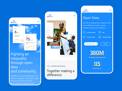 OpenAQ | Responsive Layout air airquality blue design major mobile openair openaq responsive studio typhography ui uiux ux uxui web website white yellow