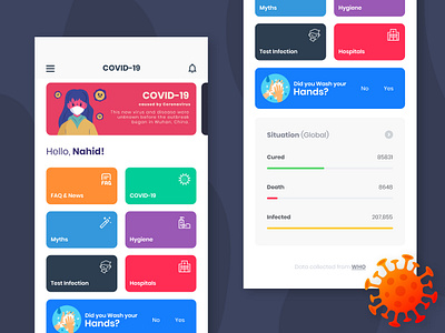 COVID-19 App app colorful concept corona coronavirus covid creative doctor health ios mobile quiz test ui uiux