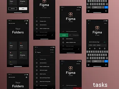 Folder based To Do App - Dark Theme app dark ui gradient icon minimal monochromatic outline todoapp todoist ui ux