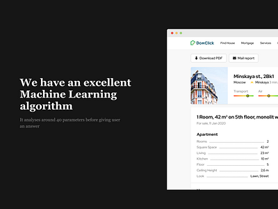 Realty Marketplace - A Machine Learning Experience 2020 behance dark ecommerce house information machine learning marketplace monetization online overview price product card product design real estate saas service typography value