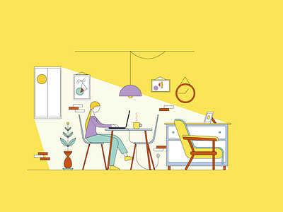 Remote Working 2d colours design flat illustration