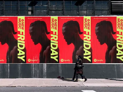 Posters for Spotify New Music Friday branding design green logo music neon ooh poster spotify typography wall wildposting