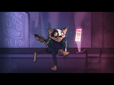 Lazer Cat is at it again cat character design cyberpunk illustration kids book