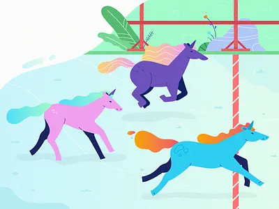 unicorn race fireart fireart studio flat horses illustration race run ui unicorn unicorns vector