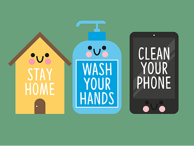 Covid-19 advice coronavirus covid 19 cute flat house phone soap stay home tips vector