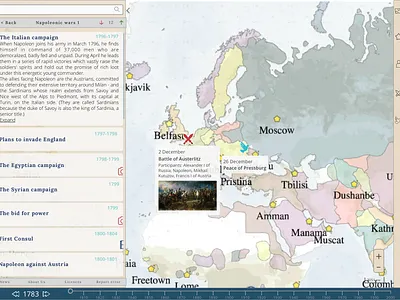 Concept of narrative screen for historical atlas project atlas design events historical history map narrative sketch timeline ui