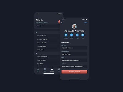 Task app - Contacts app dark mode dark ui design ios light ui ux ui