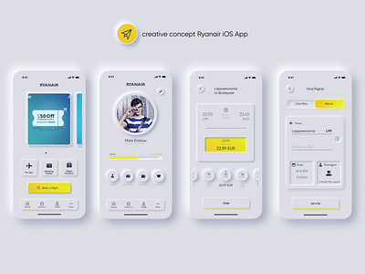 creative concept Ryanair iOS App app design flight ios neomorphic travel ui ux