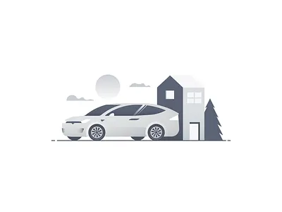 Greyscale world car cloud gradient grey greyscale home house icon illustration illustrator minimal nature sun tesla tree vector