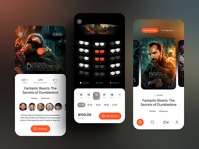 Movie Tickets Mobile App app cinema concept app design ios mobile app movie sketch ticket booking tickets ui ux