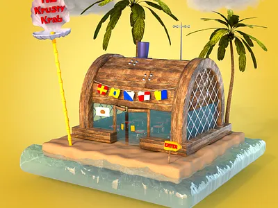 Krusty Krab 3d c4d redshift render spongebob