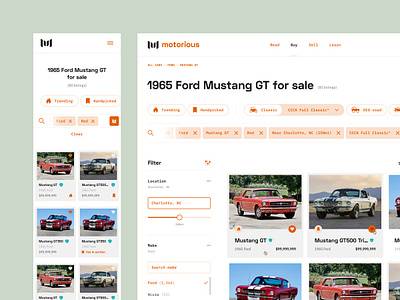 Motorious – Vehicle results auto automotive beta car chips classic car classifieds desktop ecommerce filters interaction list page marketplace mobile mobile responsive product design results ui ux web design